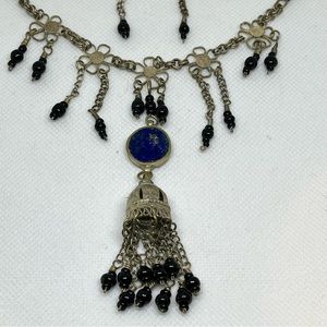 Vintage Handmade Afghan Lápiz Lazuli Necklace and Matching Earring Set